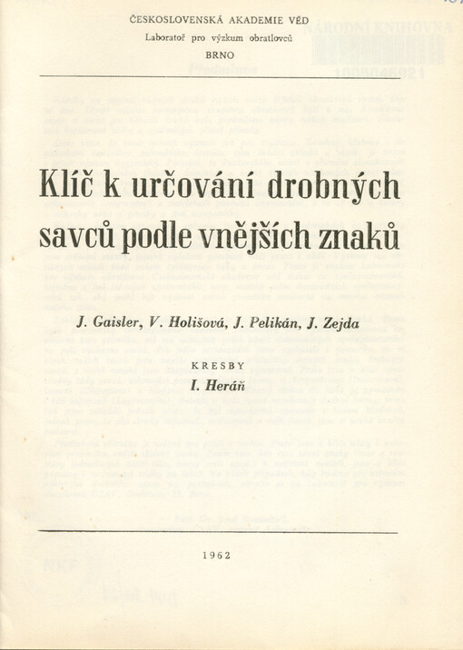 Klíč k určování drobných savců podle vnějších znaků