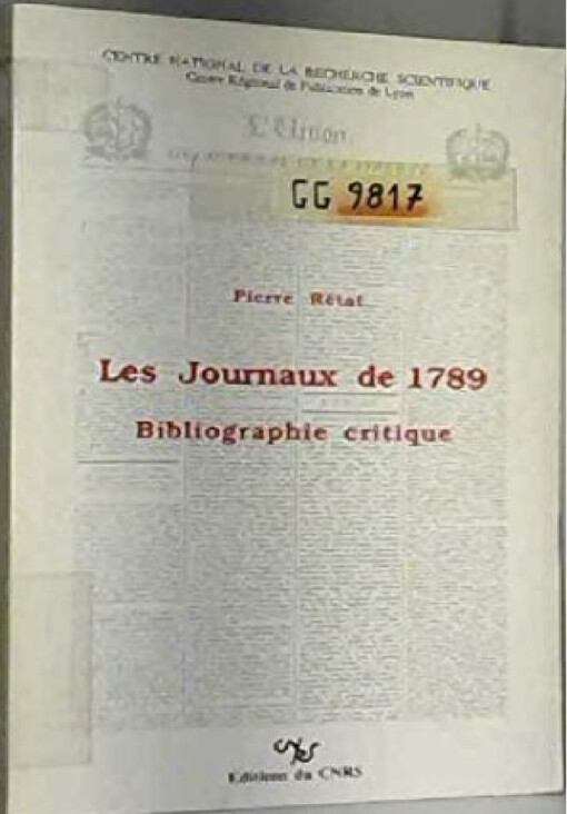Les journaux de 1789 :bibliographie critique
