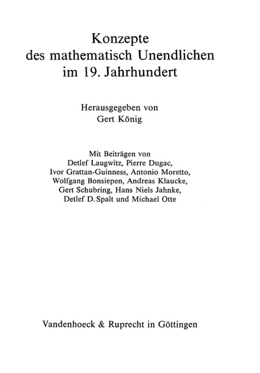 Konzepte des mathematisch Unendlichen im 19. Jahrhundert