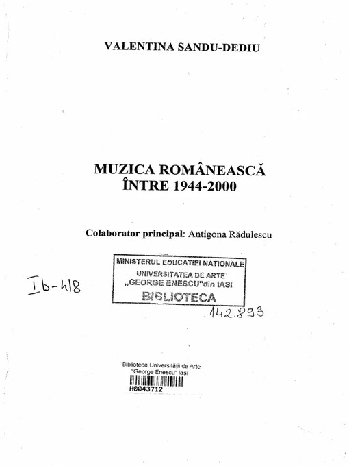 Muzica românească între 1944-2000 :Valentina Sandu-Dediu