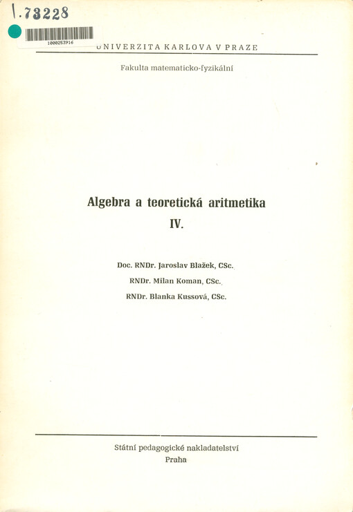 Algebra a teoretická aritmetika IV