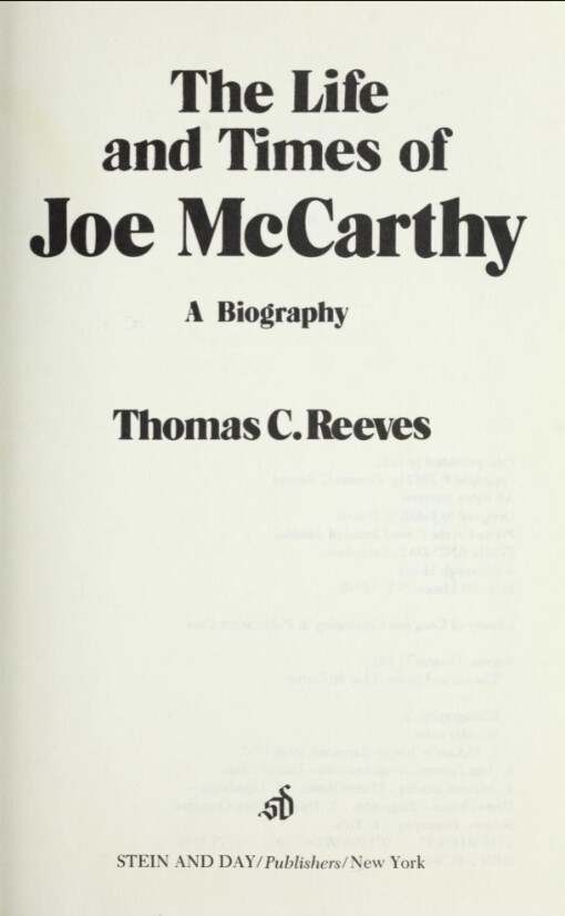 The Life and Times of Joe McCarthy :A Biography
