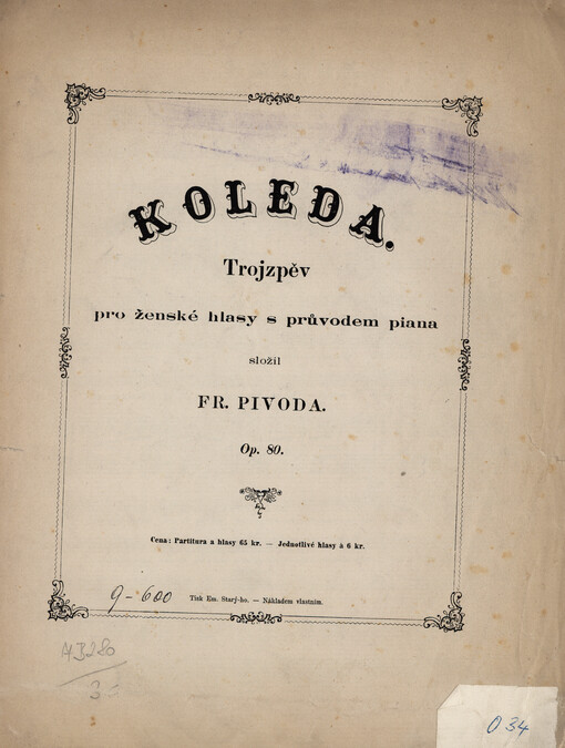 Koleda, op. 80 : trojzpěv pro ženské hlasy s průvodem piana