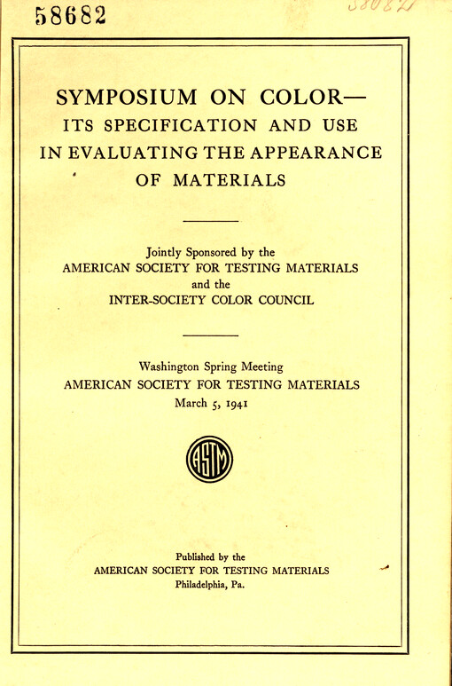 Symposiun on color : its specification and use in evaluating the appeareance of materials