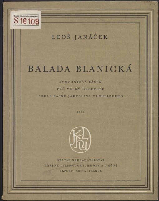 Balada blanická = Blaník-Ballade = Ballade of Blaník: poemo sinfonico per grande orchestra