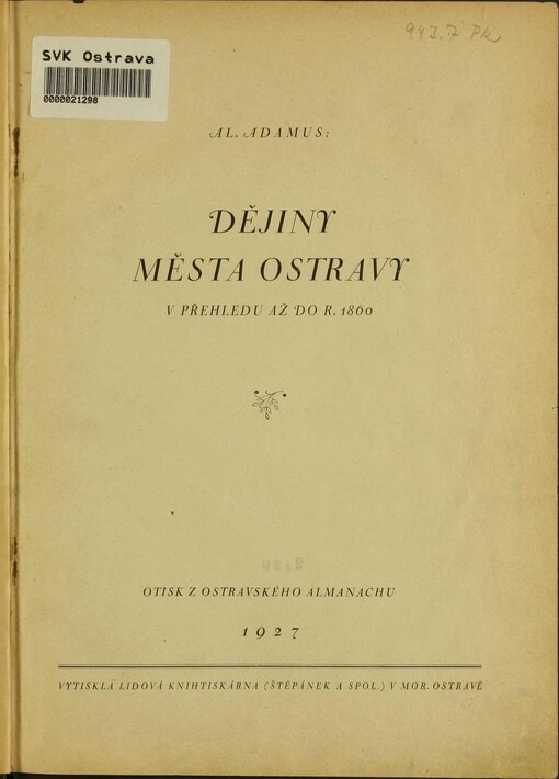 Dějiny města Ostravy v přehledu až do r. 1860