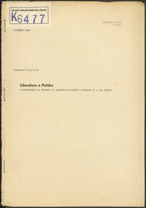 Literatura o Polsku v knihovnách na Moravě a v opavsko-krnovském knížectví 17. a 18. století