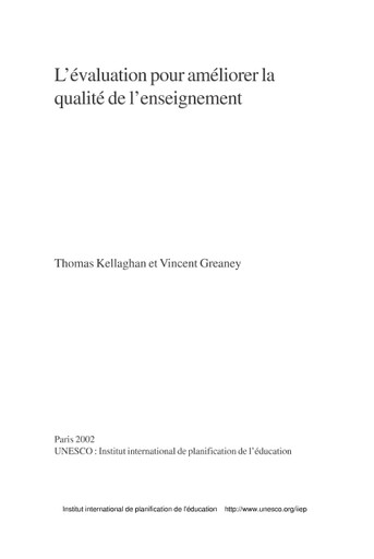 L'évaluation pour améliorer la qualité de l'enseignement
