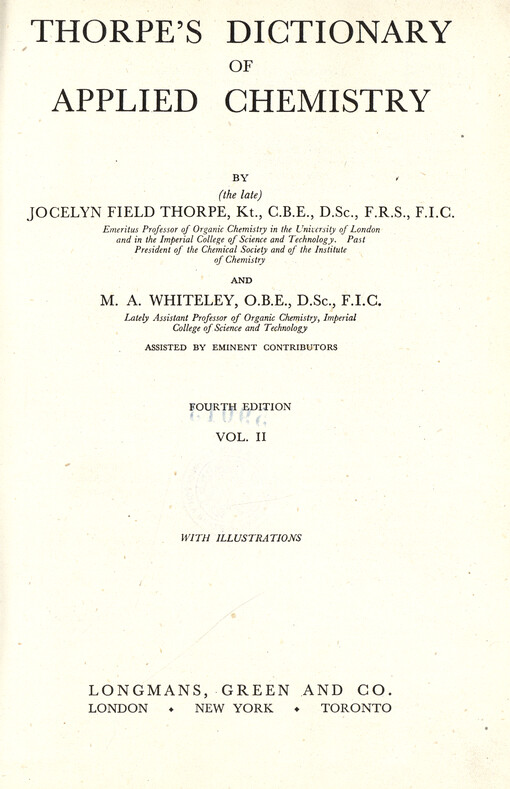 Thorpe's dictionary of applied chemistry. Vol. 1, A-Bi