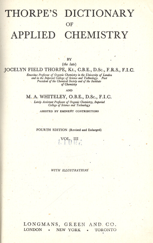 Thorpe's dictionary of applied chemistry. Vol. 3, Chemical calculations-Diffusion