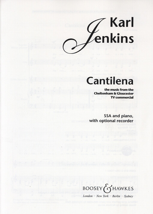 Cantilena : the music from the Cheltenham & Gloucester TV commercial : SSA and piano with optional recorder