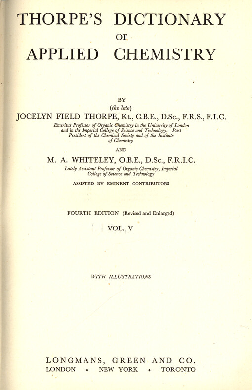 Thorpe's dictionary of applied chemistry. Vol. 5, Feh-Glass