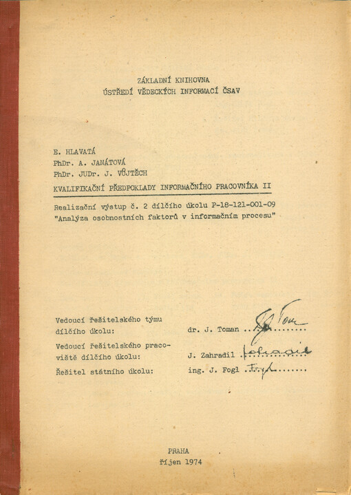Kvalifikační předpoklady informačního pracovníka II : realizační výstup č. 2 dílčího úkolu P-18-121-001-09 
