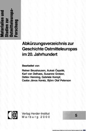 Abkürzungsverzeichnis zur Geschichte Ostmitteleuropas im 20. Jahrhundert
