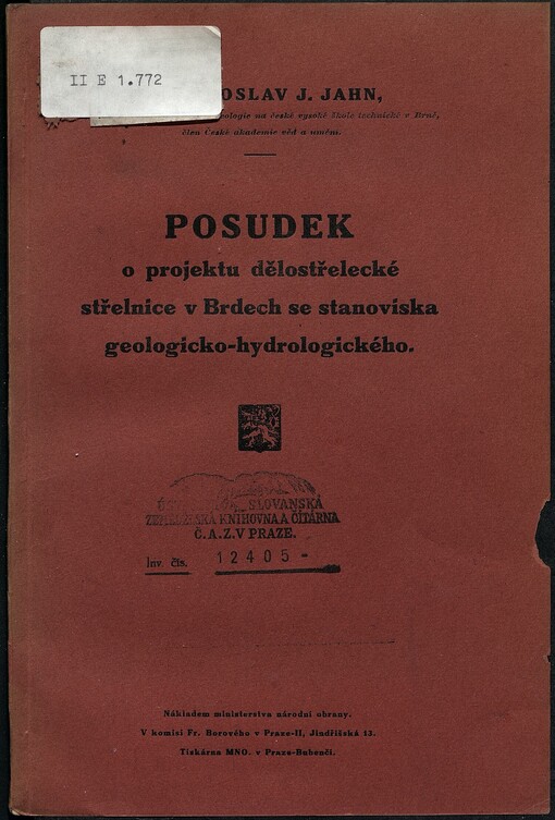 Posudek o projektu dělostřelecké střelnice v Brdech se stanoviska geologicko-hydrologického