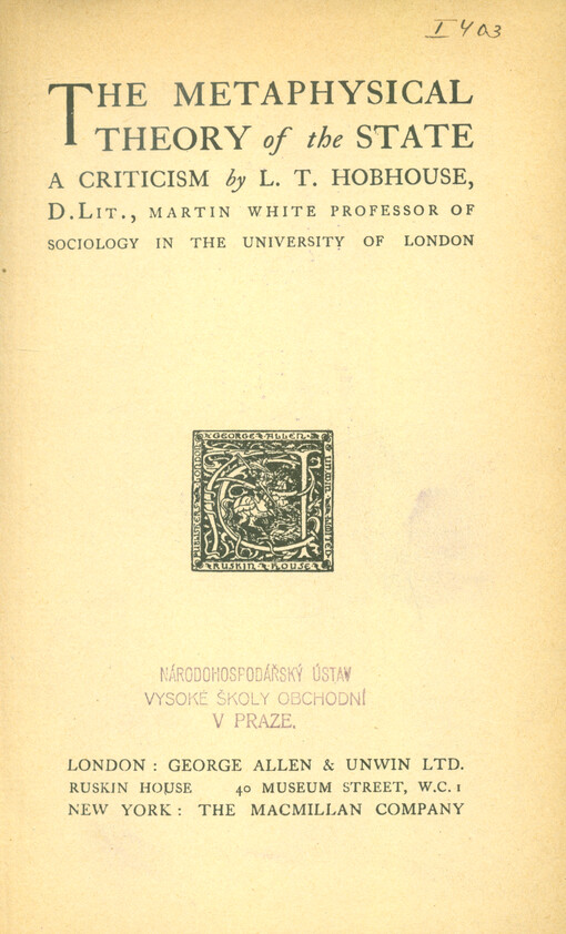 The metaphysical theory of the state : a criticism