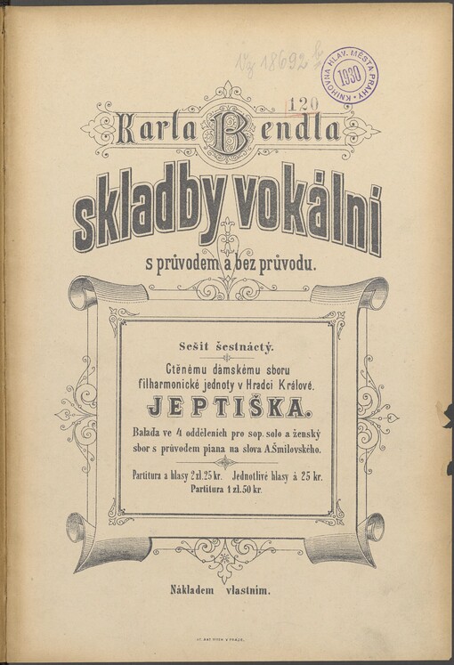 Jeptiškabalada ve 4 odděleních pro sop. solo a ženský sbor s průvodem piana /
