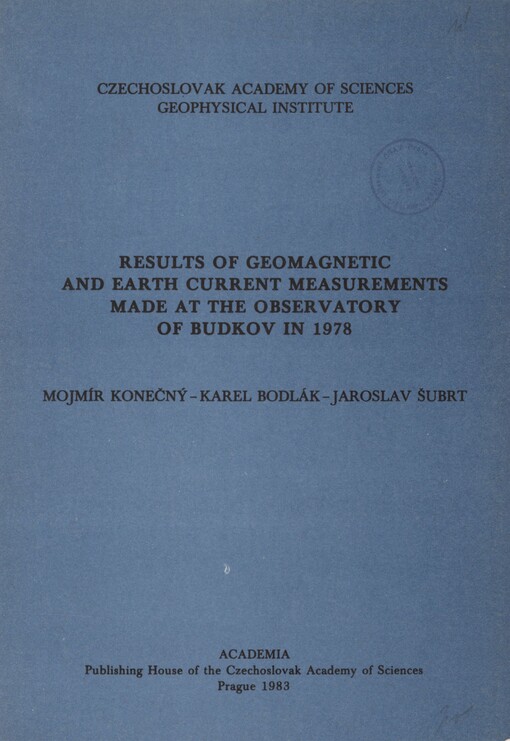 Results of geomagnetic and earth current measurements made at the observatory of Budkov in 1978