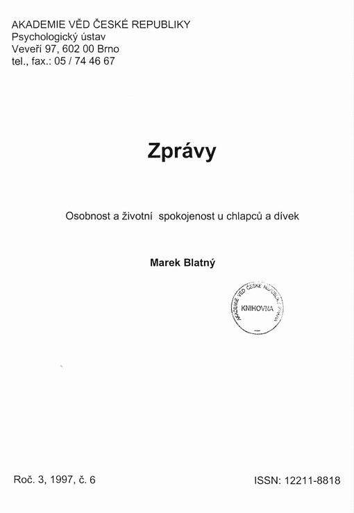 Osobnost a životní spokojenost u chlapců a dívek
