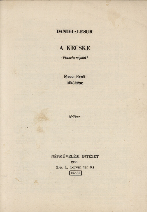 A kecske (Francia népdal) : nőikar