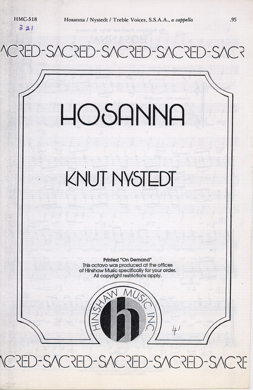 Hosana : for Treble Voices, SSAA, a cappella
