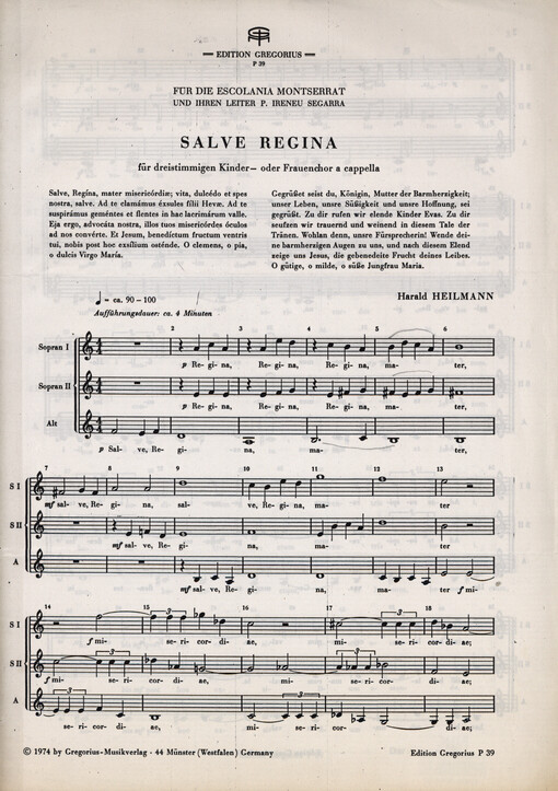 Salve Regina : für dreistimmigen Kinder- oder Frauenchor a cappella