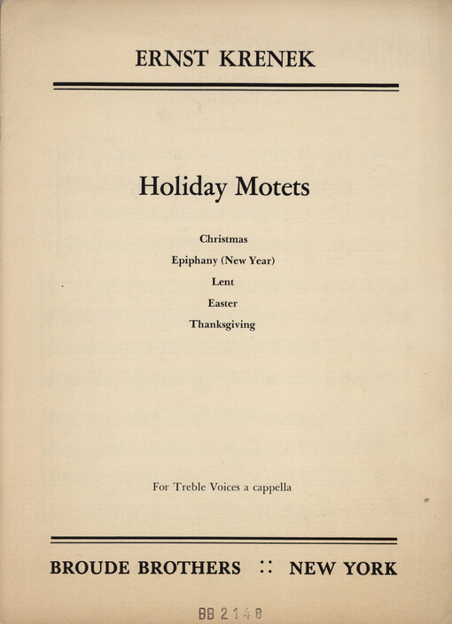 Holiday Motets : for treble Voices a cappella