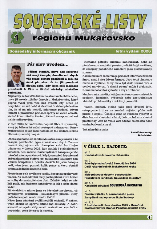 Sousedské listy regionu Mukařovsko : sousedský informační občasník
