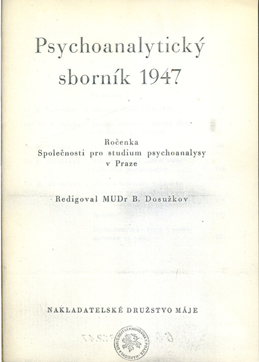 Psychoanalytický sborník 1947 : ročenka Společnosti pro studium psychoanalysy v Praze