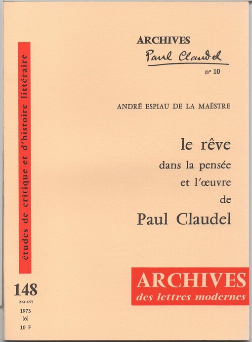 Le rêve dans la pensée et l'oeuvre de Paul Claudel