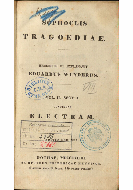 Sophoclis Tragoediae. Vol. II. sect. I., continens Electram