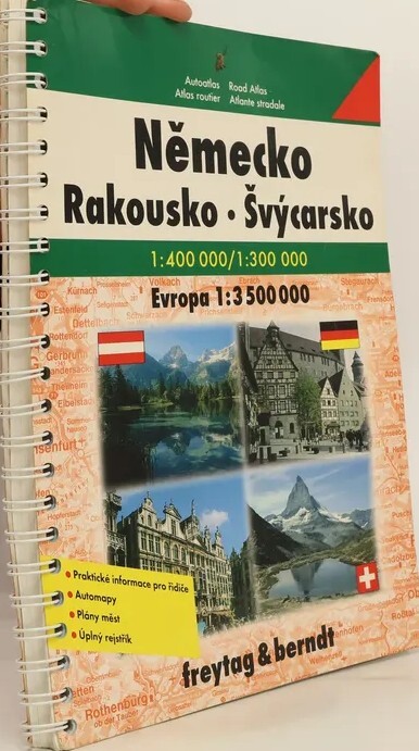 Německo 1:400 000Rakousko 1:300 000 ; Švýcarsko 1:400 000 ; Evropa 1:3 500 000 : autoatlas : praktické informace pro řidiče, automapy, plány měst, úplný rejstřík