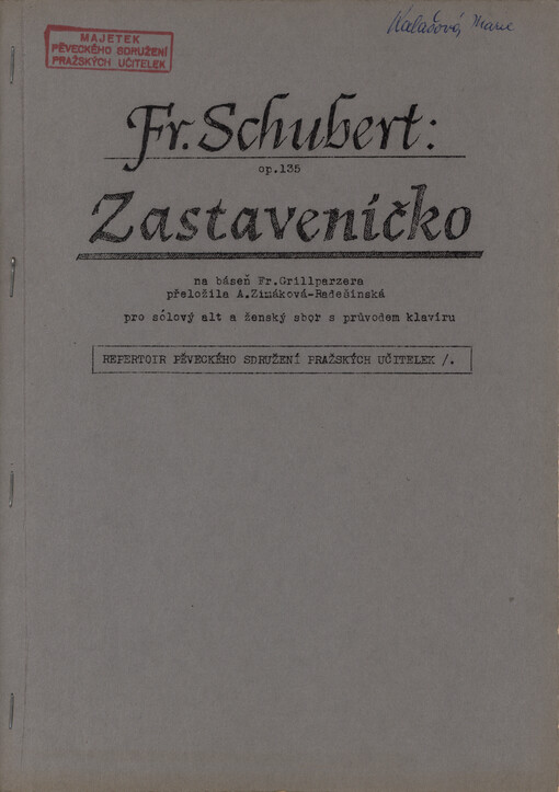 Zastaveníčko (Op. 135) : pro sólový alt a ženský sbor s průvodem klavíru