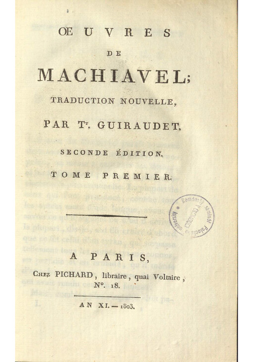 Oeuvres de Machiavel. Tome premier