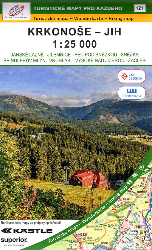 Krkonoše - jih : 1 : 25 000 : Janské Lázně - Jilemnice - Pec pod Sněžkou - Sněžka - Špindlerův Mlýn - Vrchlabí - Vysoké nad Jizerou - Žacléř : turistická mapa : Wanderkarte : hiking map