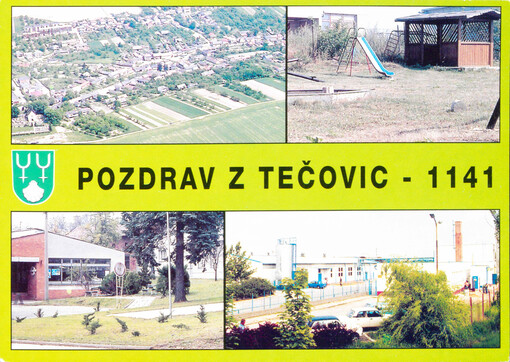 Pozdrav z Tečovic 1141 : celkový pohled : mateřská škola : nákupní středisko MIX :  sodovkárna TESA