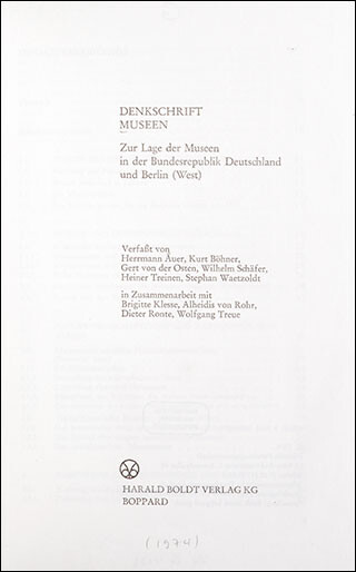 Denkschrift Museen :zur Lage der Museen in der Bundesrepublik Deutschland und Berlin (West)