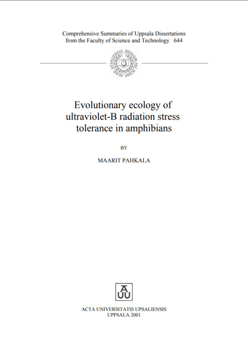 Evolutionary ecology of ultraviolet-B radiation stress tolerance in amphibians