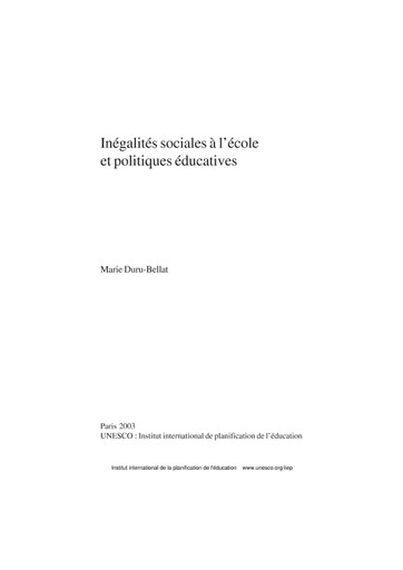 Inégalités sociales à l'école et politiques éducatives