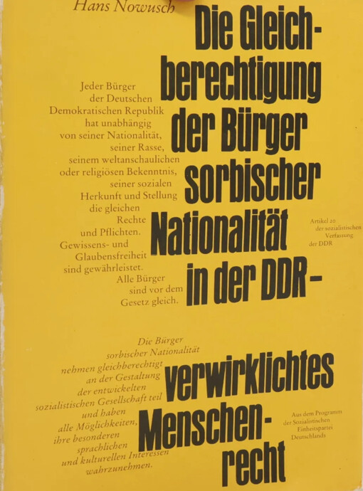 Die Gleichberechtigung der Bürger sorbischer Nationalität in der DDR - verwirklichtes Menchenrecht