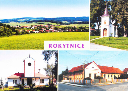 Rokytnice : Rokytnice, okres Zlín : pohled od severozápadu : kaple v části Kochavec : obecní úřad a kaple Sv. Anny : základní škola