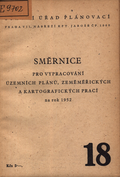 Směrnice pro vypracování územních plánů, zeměměřických a kartografických prací na rok 1952