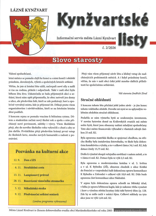 Kynžvartské listy : informační servis města Lázní Kynžvart