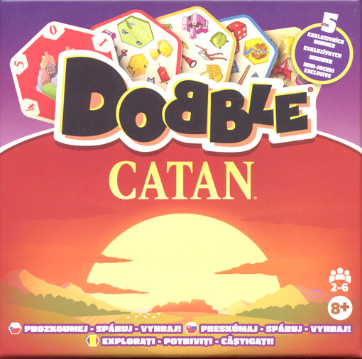 Dobble : prozkoumej, spáruj, vyhraj! : 5 exkluzivních miniher = preskúmaj, spáruj, vyhraj! : 5 exkluzívnych minihier = explorați, potriviți, câștigați : 5 mini-jocuri exclusive. Catan