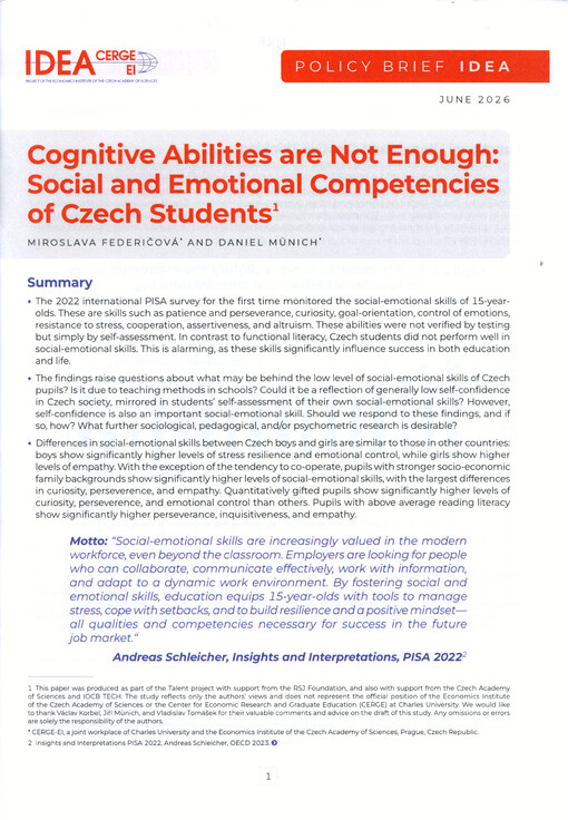 Cognitive abilities are not enough: social and emotional competencies of Czech students