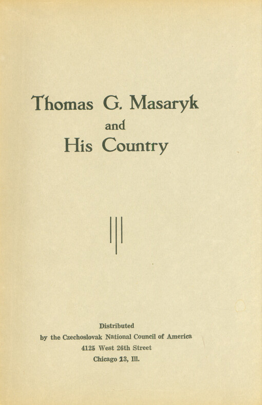 Thomas G. Masaryk and his country