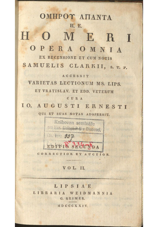 Homeri Opera omnia = Omῑroy Apaῑta ῑ.e. Vol. II.