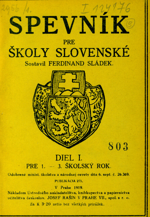 Spevník pre školy slovenské. Diel 1, Pre 1.-3. školský rok