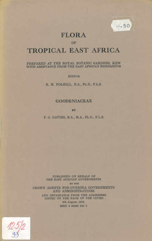 Flora of tropical East Africa. Goodeniaceae