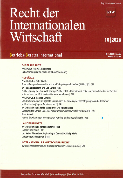 Recht der Internationalen Wirtschaft : Betriebs-Berater International